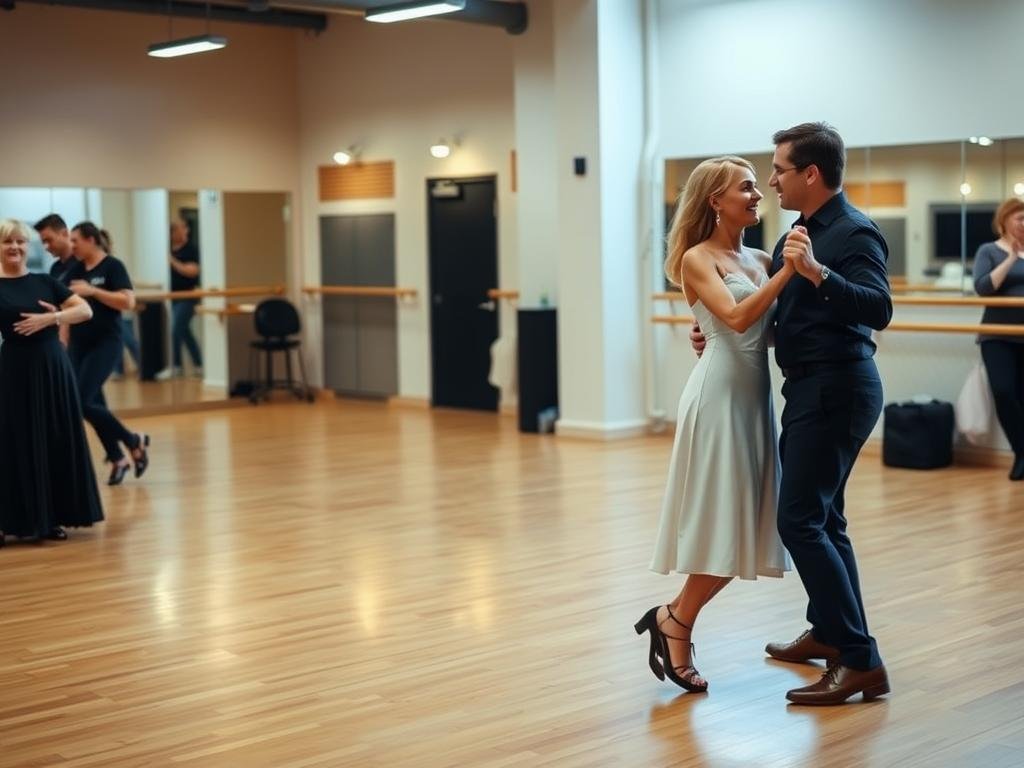 Couple taking dance lessons together