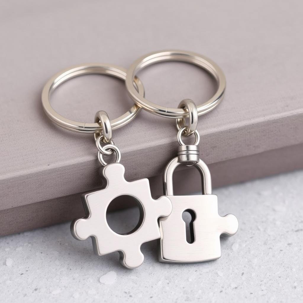 Couple's keychain set with connecting pieces