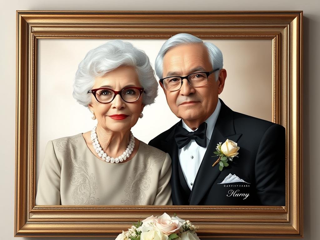 Custom anniversary portrait of parents in an elegant frame