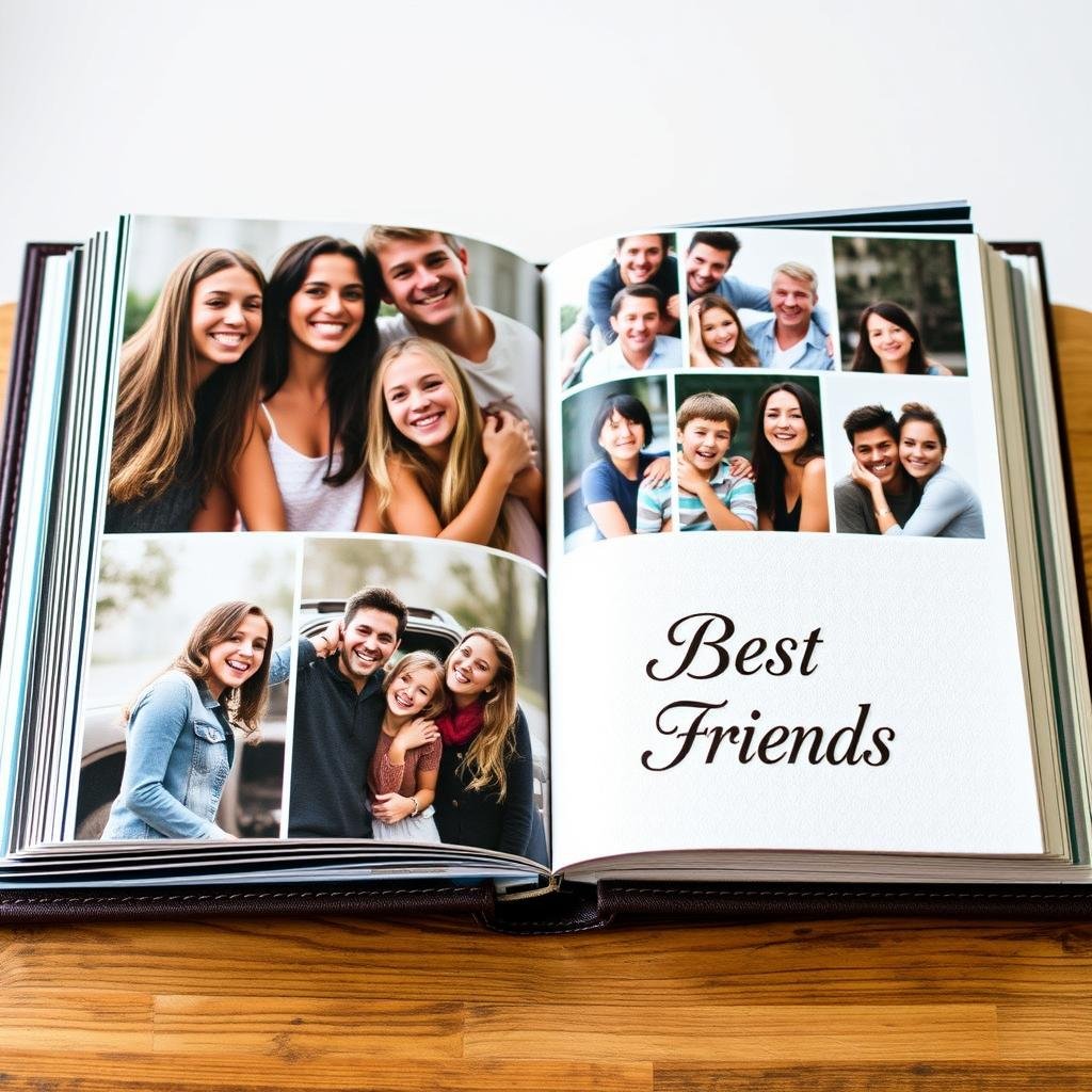 Custom best friend photo book showing friends laughing together