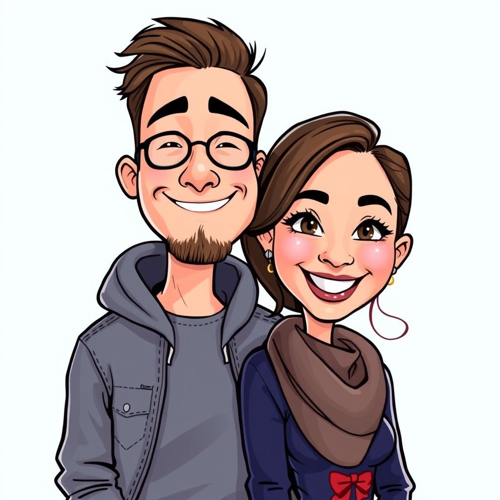 Custom cartoon portrait of a couple, a cute gift for boyfriend that captures their relationship