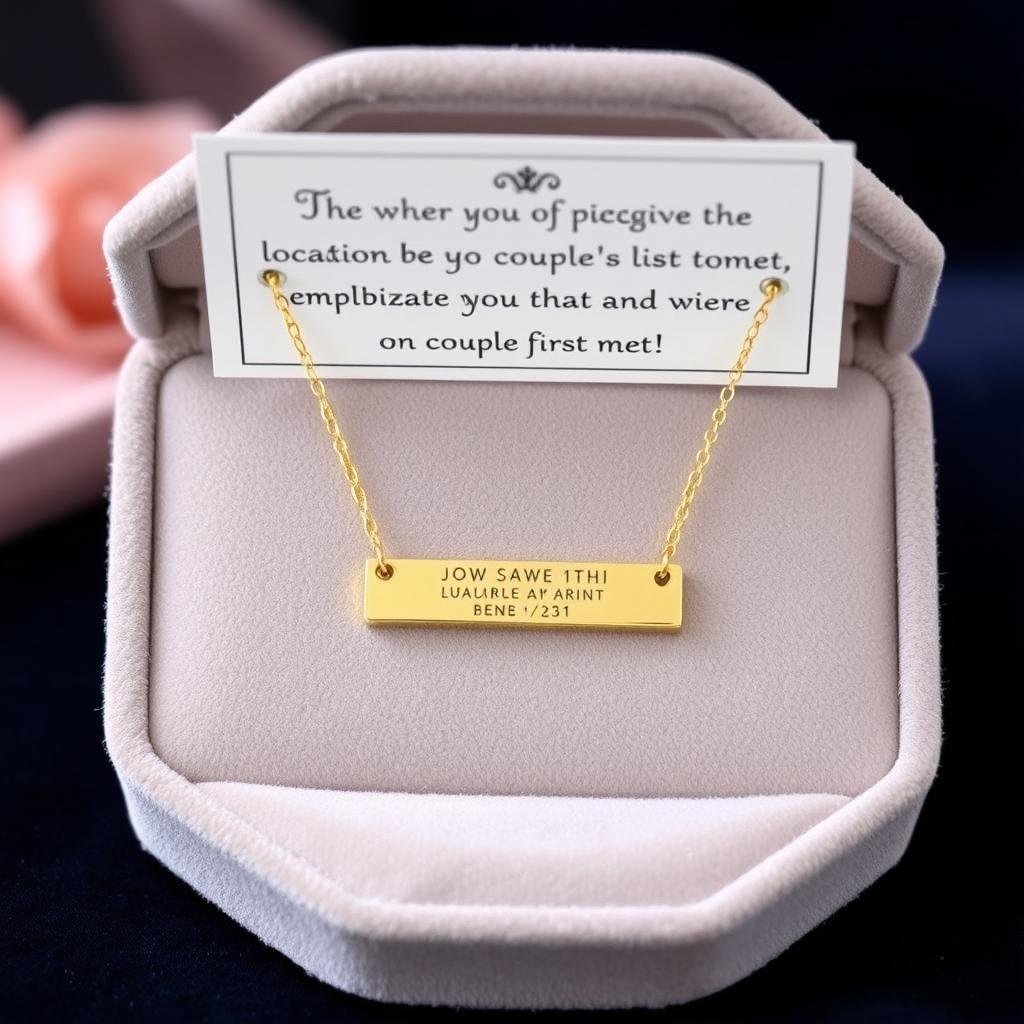 Custom coordinates jewelry showing the location where a couple met