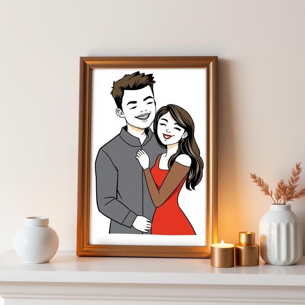 Custom couple portrait illustration in artistic style for anniversary gifts for her