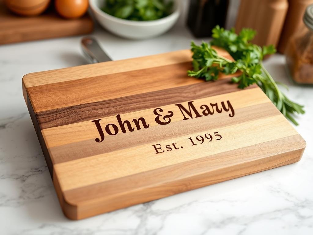 Custom cutting board with parents' names and wedding date