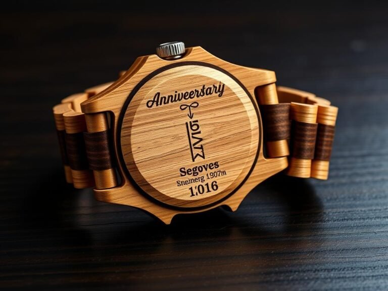 Custom engraved wooden watch with anniversary date for him