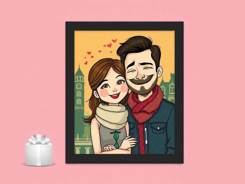 Custom illustration of couple for 6 month anniversary gift