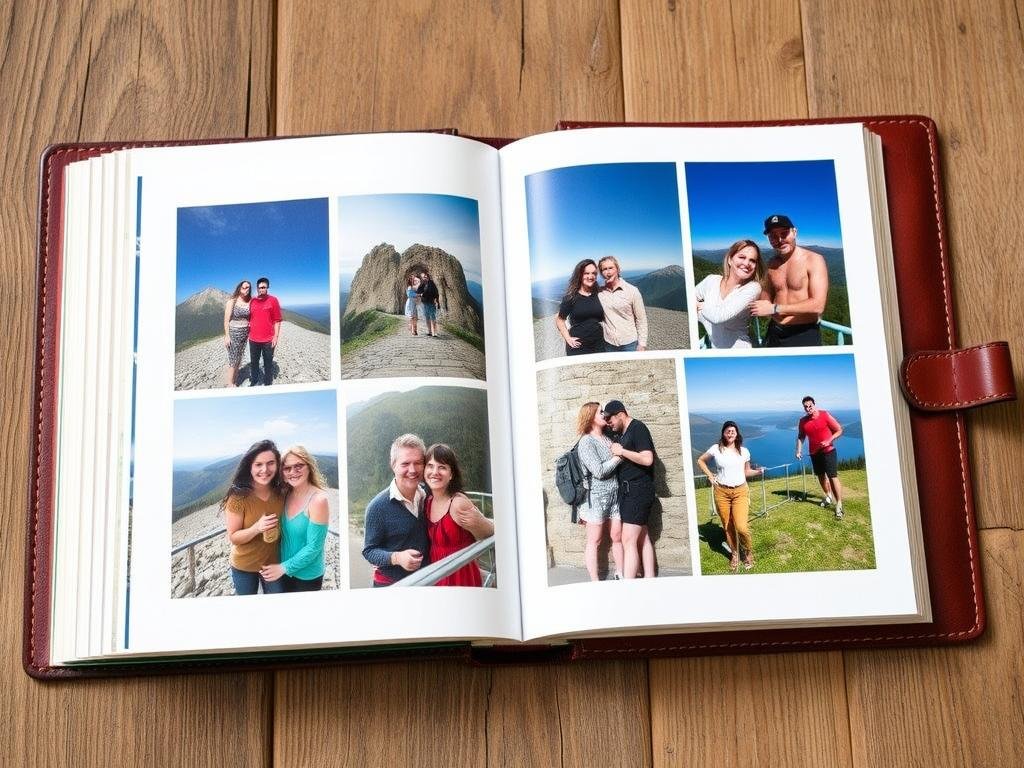 Custom leather photo album with couple's photos