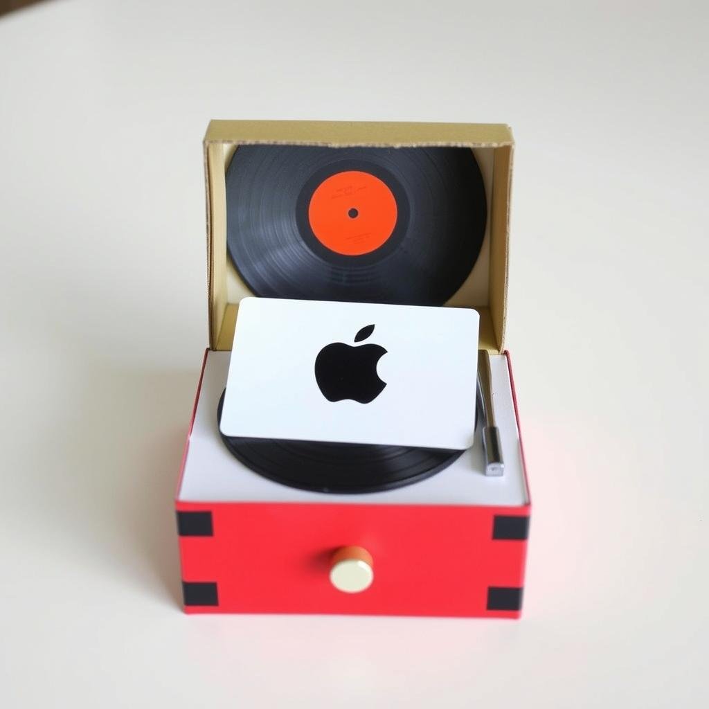 Custom-made miniature record player gift card holder