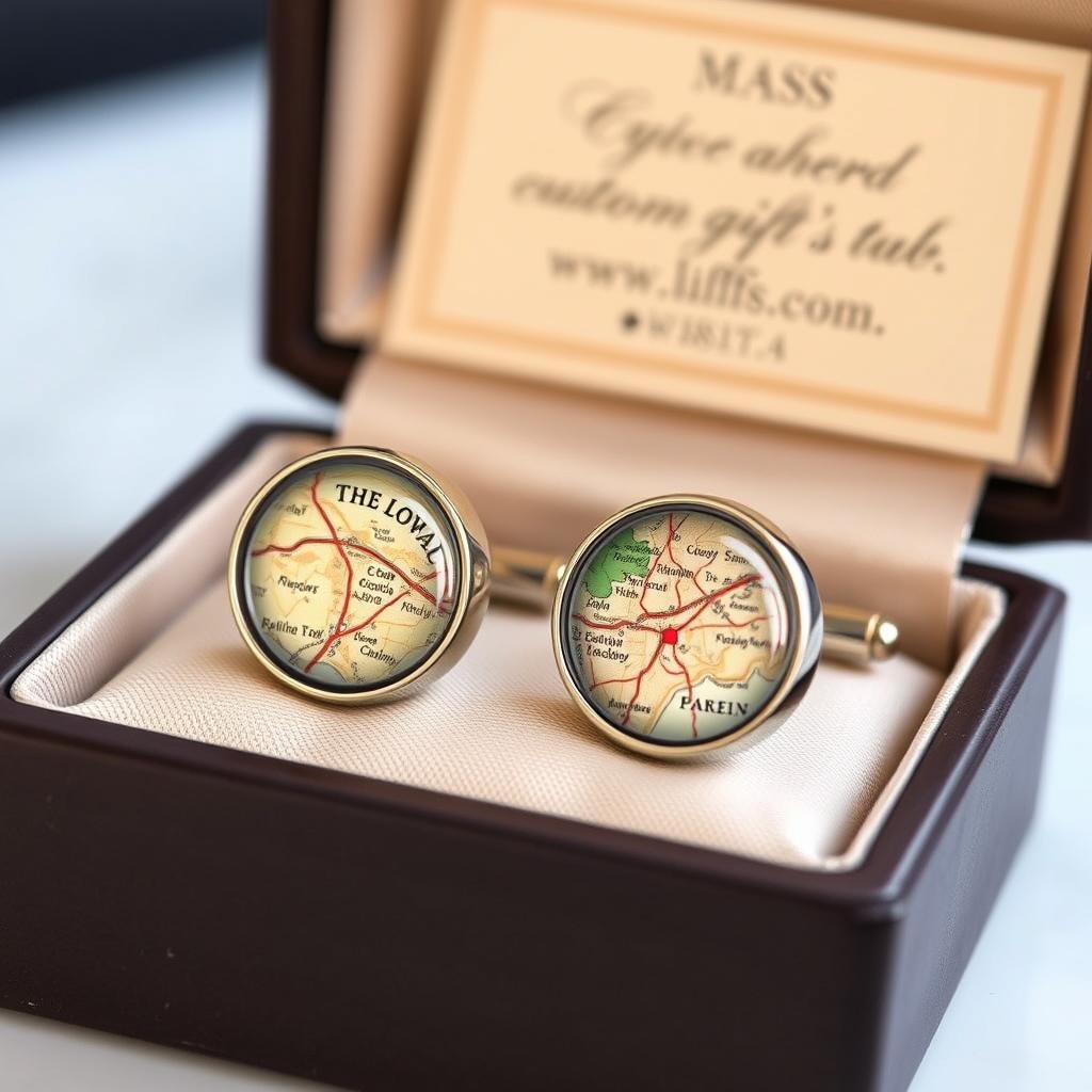 Custom map cufflinks showing meaningful location as boyfriend anniversary gift