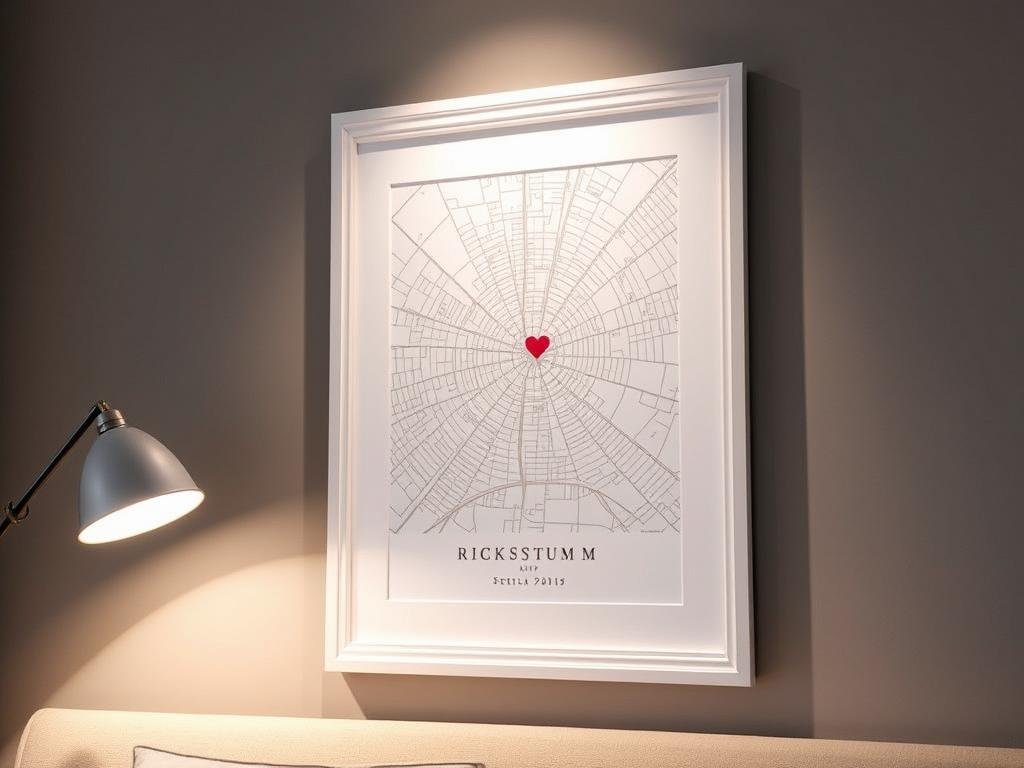 Custom map print showing where a couple first met as a 1 year anniversary gift for him