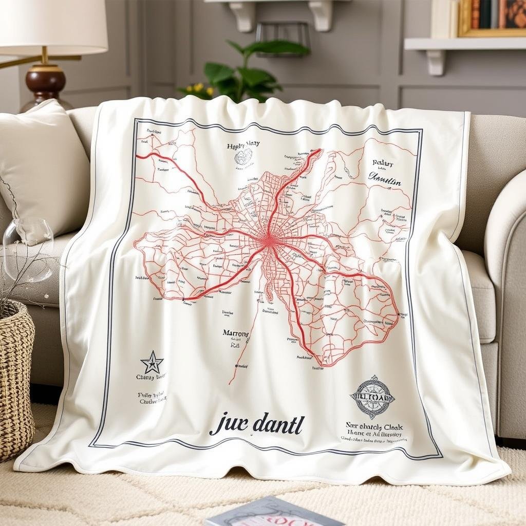 Custom map throw blanket featuring a special location as a cotton anniversary gift