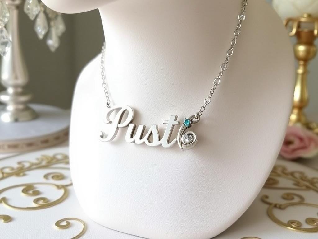 Custom name necklace with birthstone accents