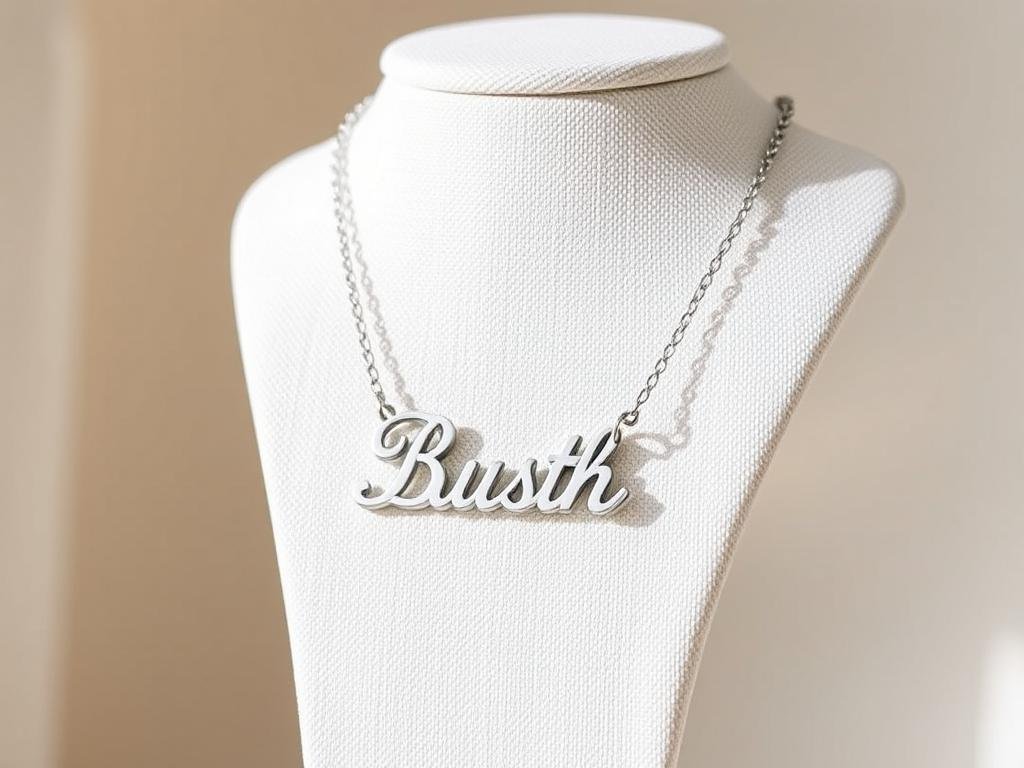 Custom name necklace with delicate pendant on display creative gift ideas