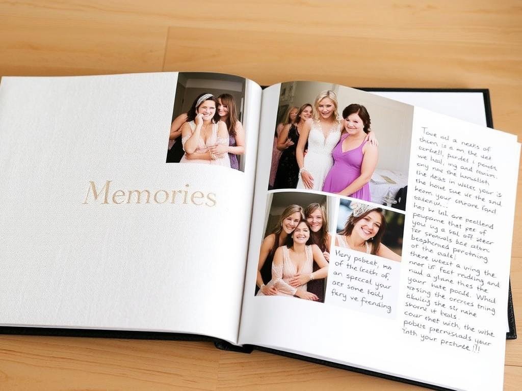 Custom photo album for bridesmaids with friendship photos and handwritten notes