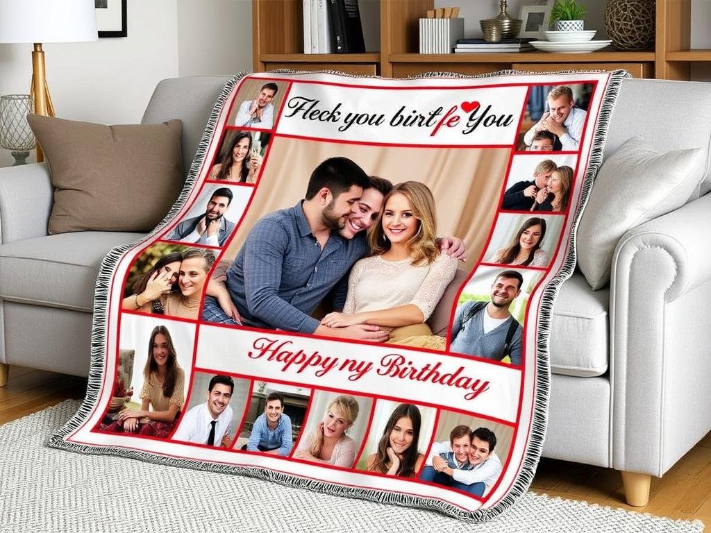 Custom photo blanket with couple's pictures for girlfriend birthday gifts