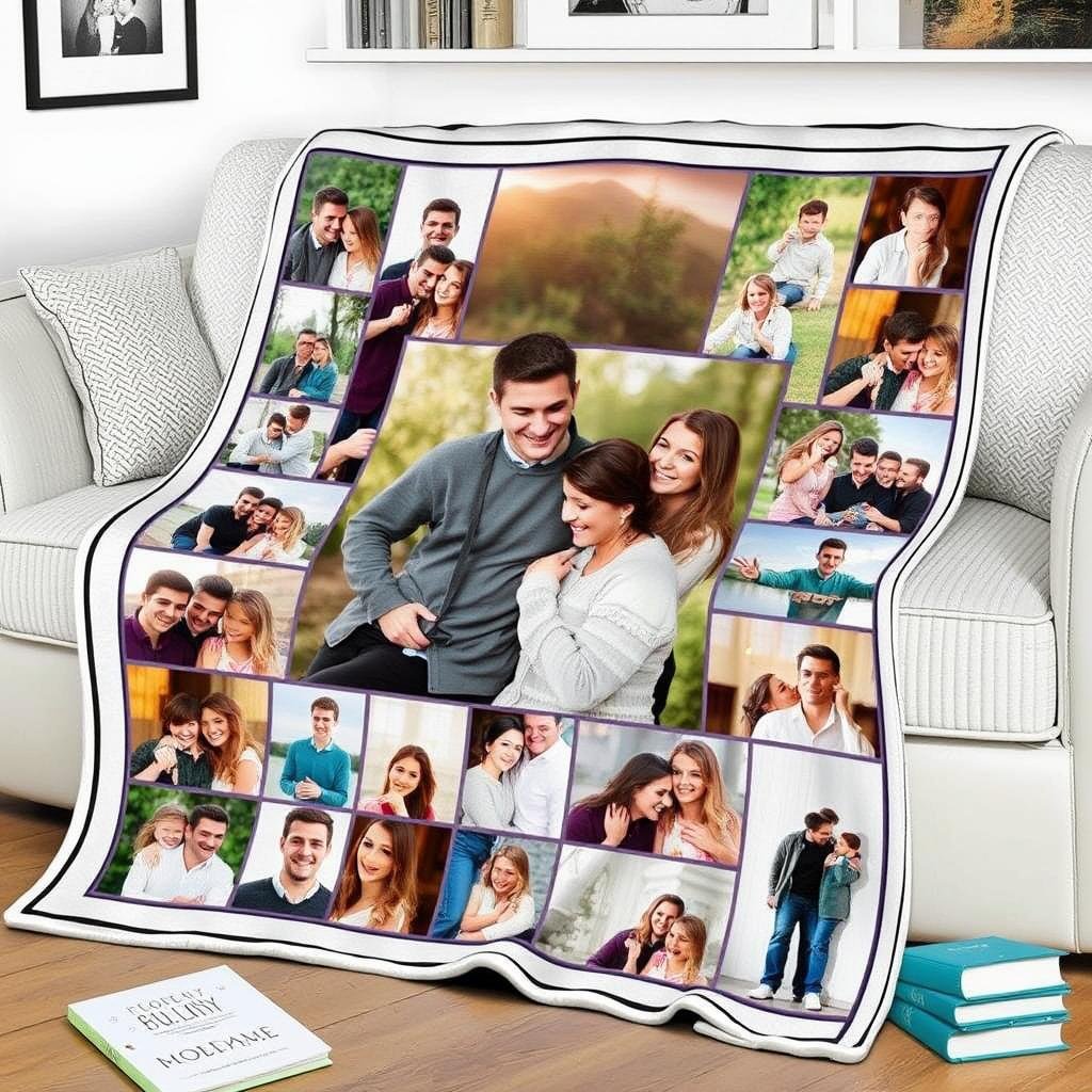 Custom photo blanket with multiple pictures for anniversary gift ideas