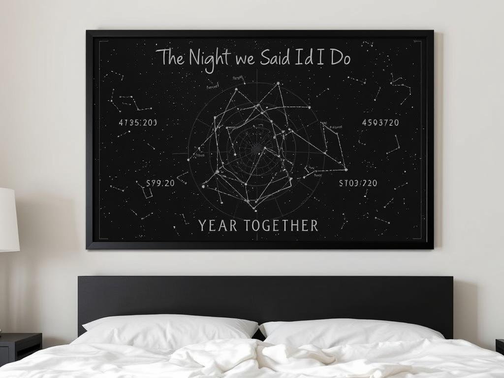Custom star map on metal showing constellation from wedding night for 10 year anniversary gift for him