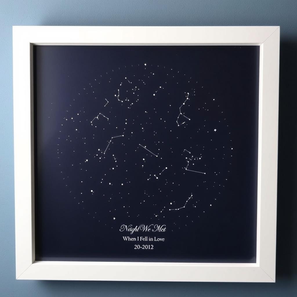 Custom star map showing constellation alignment from a special date for boyfriend anniversary gift