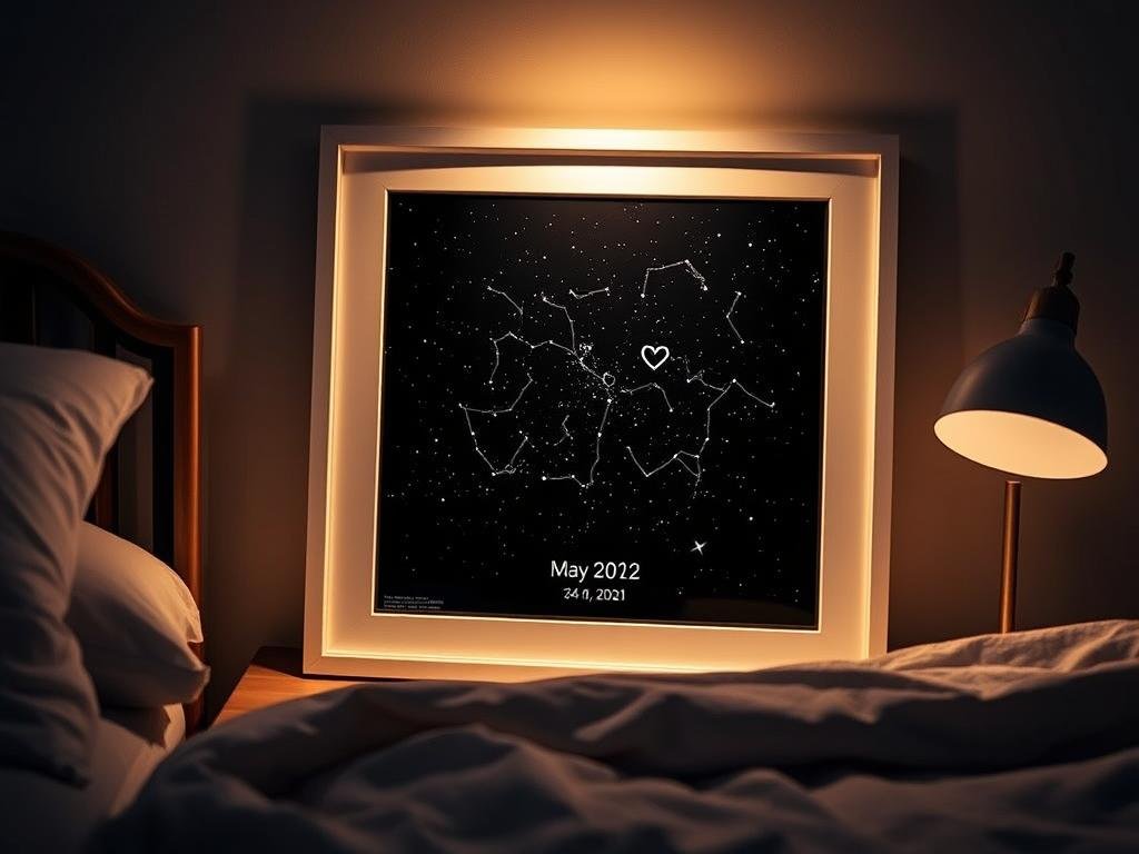 Custom star map showing constellation on a special date - cute valentines gifts idea