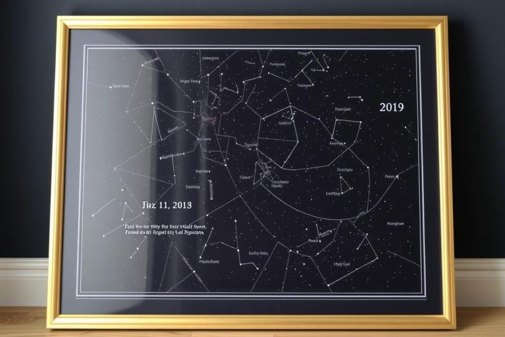 Custom star map showing constellations from couple's first date