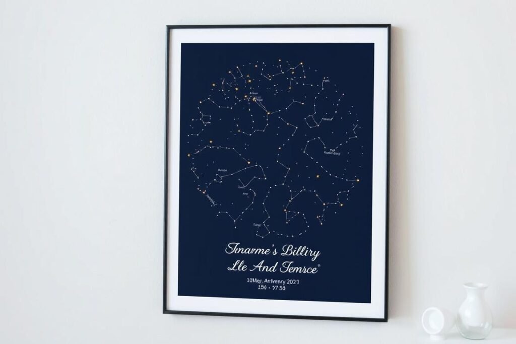 Custom star map showing night sky on couple's anniversary date