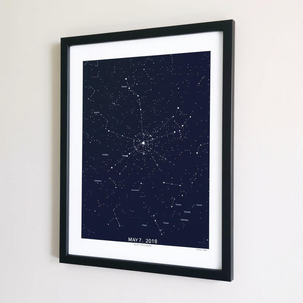 Custom star map showing night sky on special date