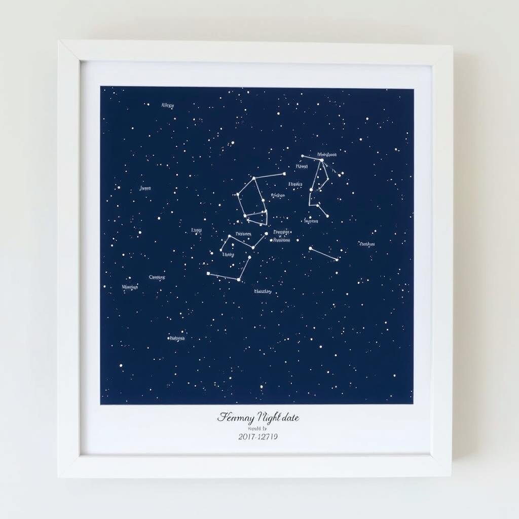 Custom star map showing the night sky on a couple's wedding date Custom star map showing the night sky on a couple's wedding date