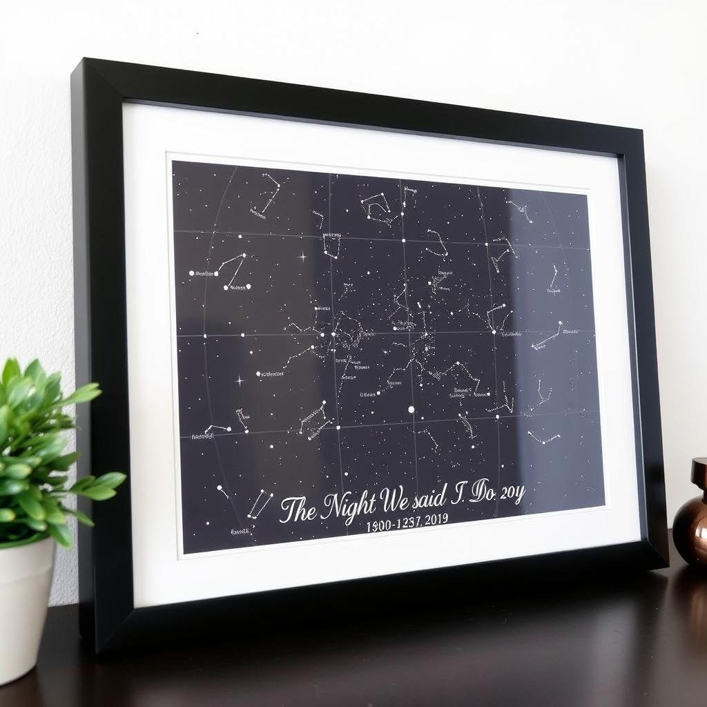 Custom star map showing the night sky on a special date for anniversary gift ideas