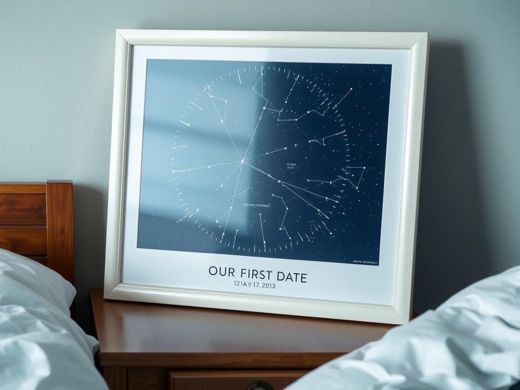 Custom star map showing the night sky on a special date for valentine gifts