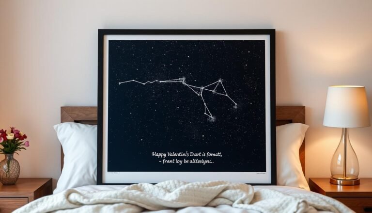 Custom star map showing the night sky on a special date with a romantic frame