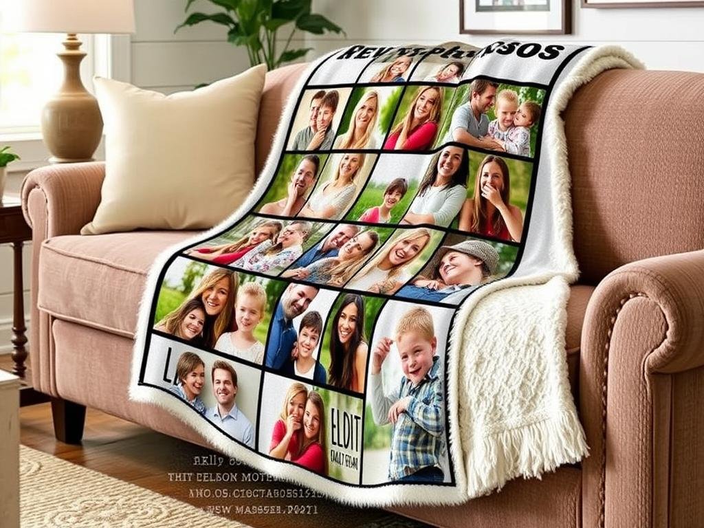 Custom throw blanket with family photos as an anniversary gift