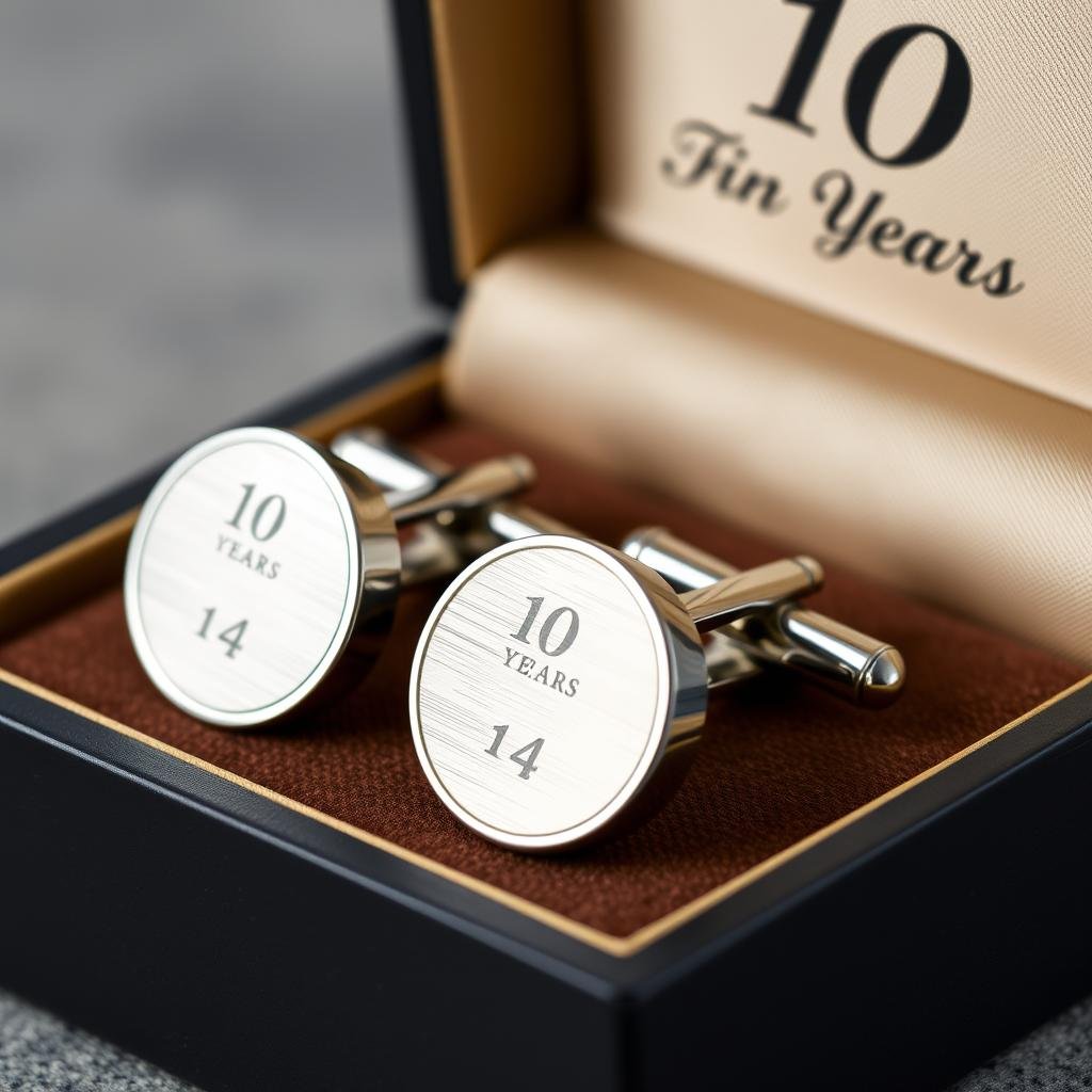 Custom tin anniversary cufflinks in gift box for 10 year anniversary gift for him