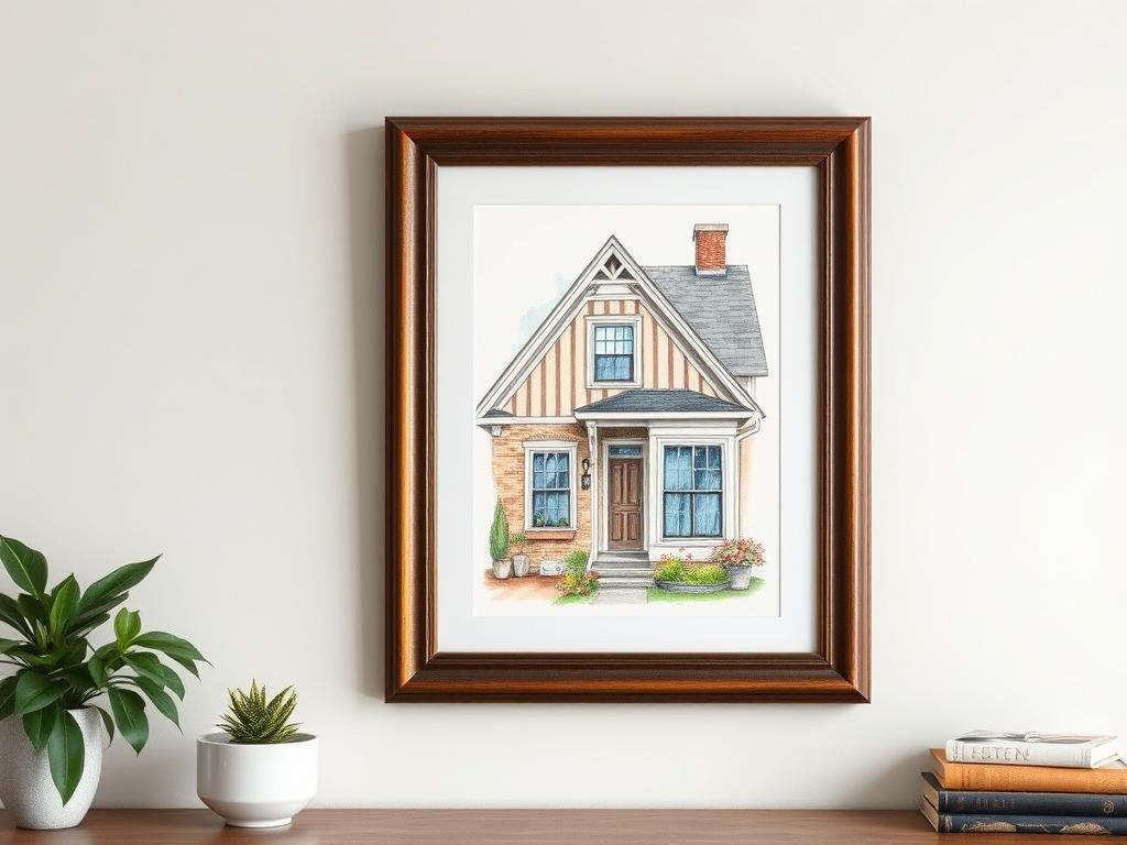 Custom watercolor house portrait in a frame as a housewarming gift