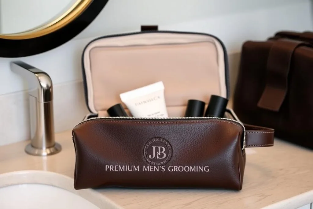 Customized dopp kit with grooming essentials as a 1 year anniversary gift for him Customized dopp kit with grooming essentials as a 1 year anniversary gift for him