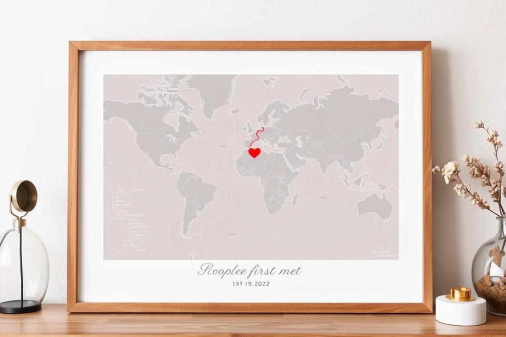 Customized map print showing where couple first met