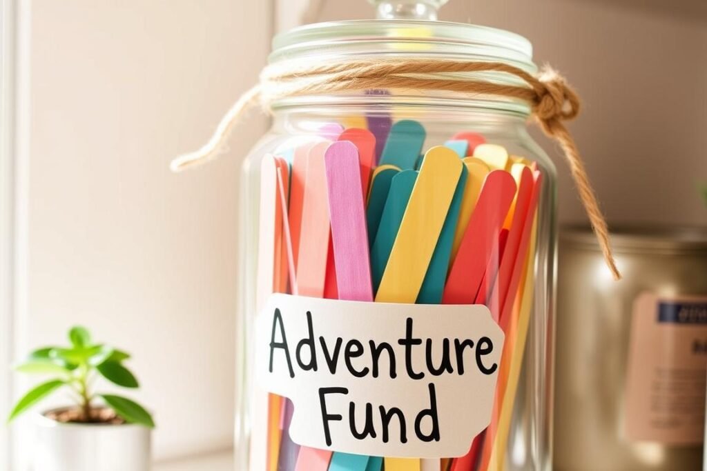 DIY adventure jar with colorful activity suggestions on popsicle sticks