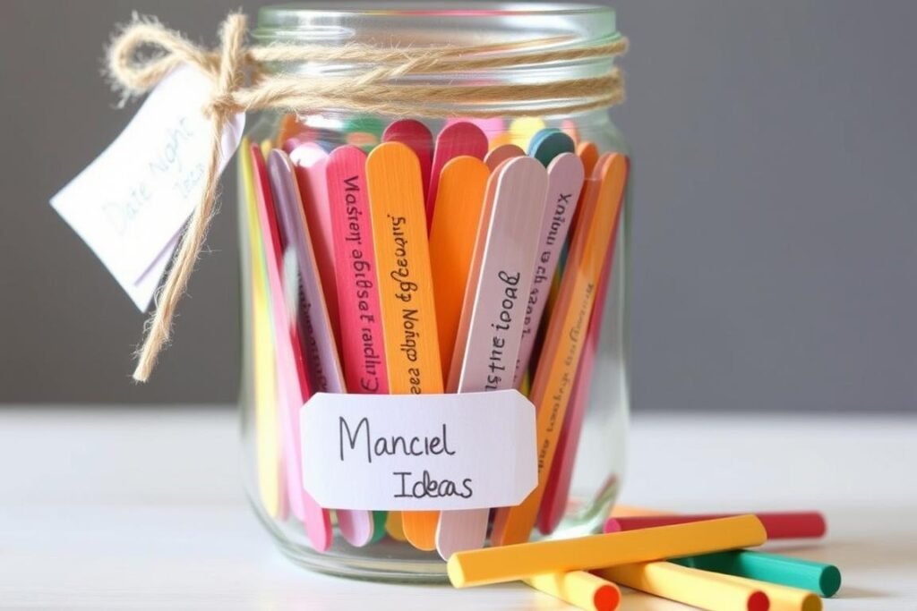 DIY date night jar with colorful idea sticks