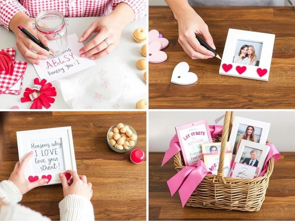 DIY gift basket components being crafted by hand