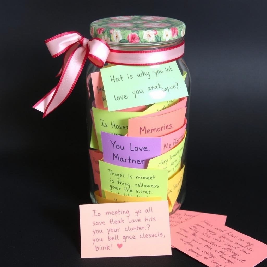 DIY memory jar with colorful notes inside for anniversary gift ideas