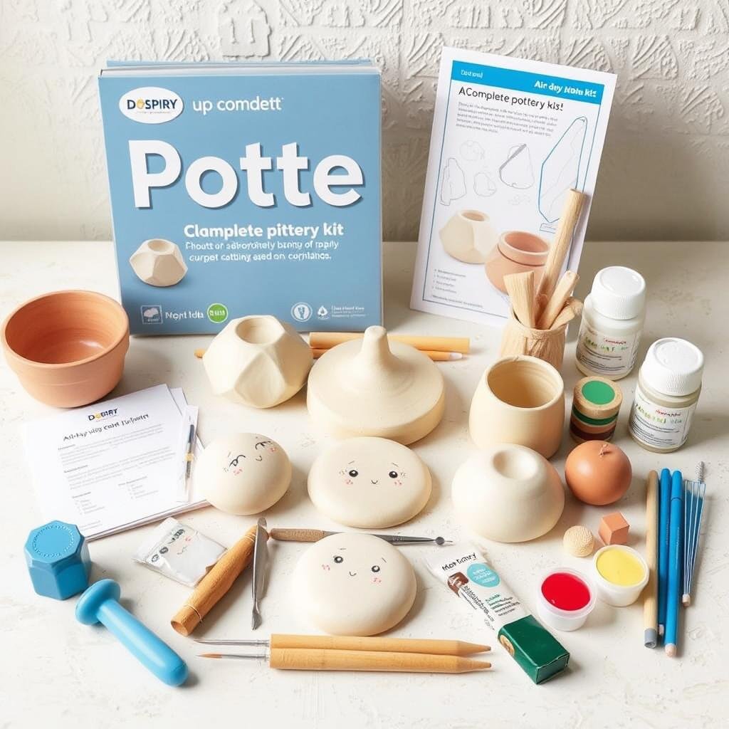 DIY pottery kit with clay and tools for home use