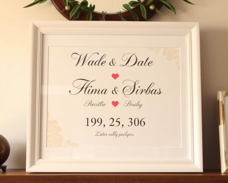 DIY wedding date art with couple's names and wedding date in elegant typography