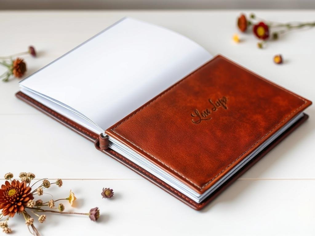 DIY wedding gift personalized photo album with leather cover and couple's initials