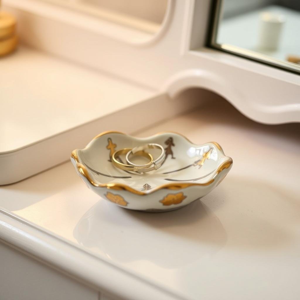 Decorative ceramic trinket dish with gold accents