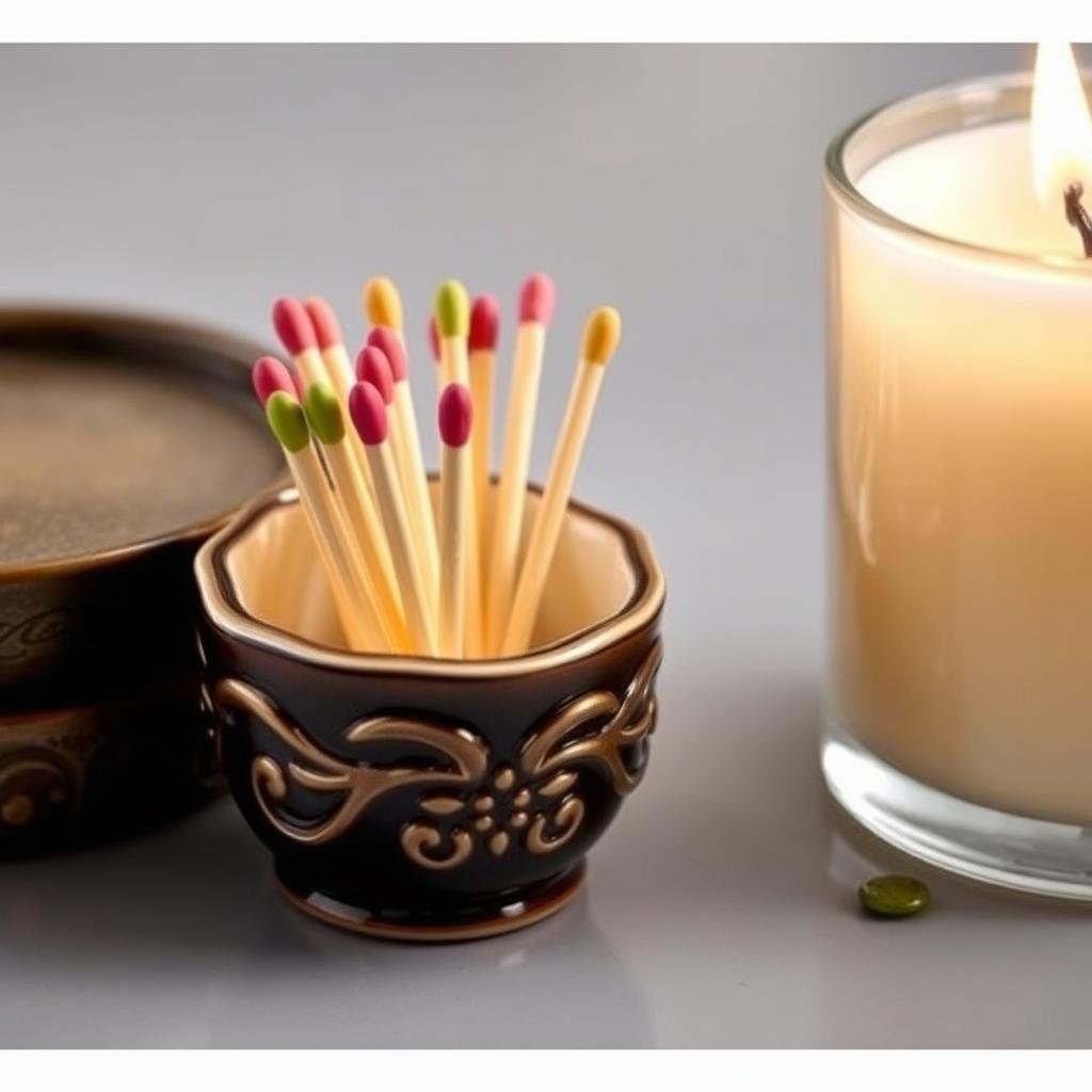 Decorative matches in a stylish holder