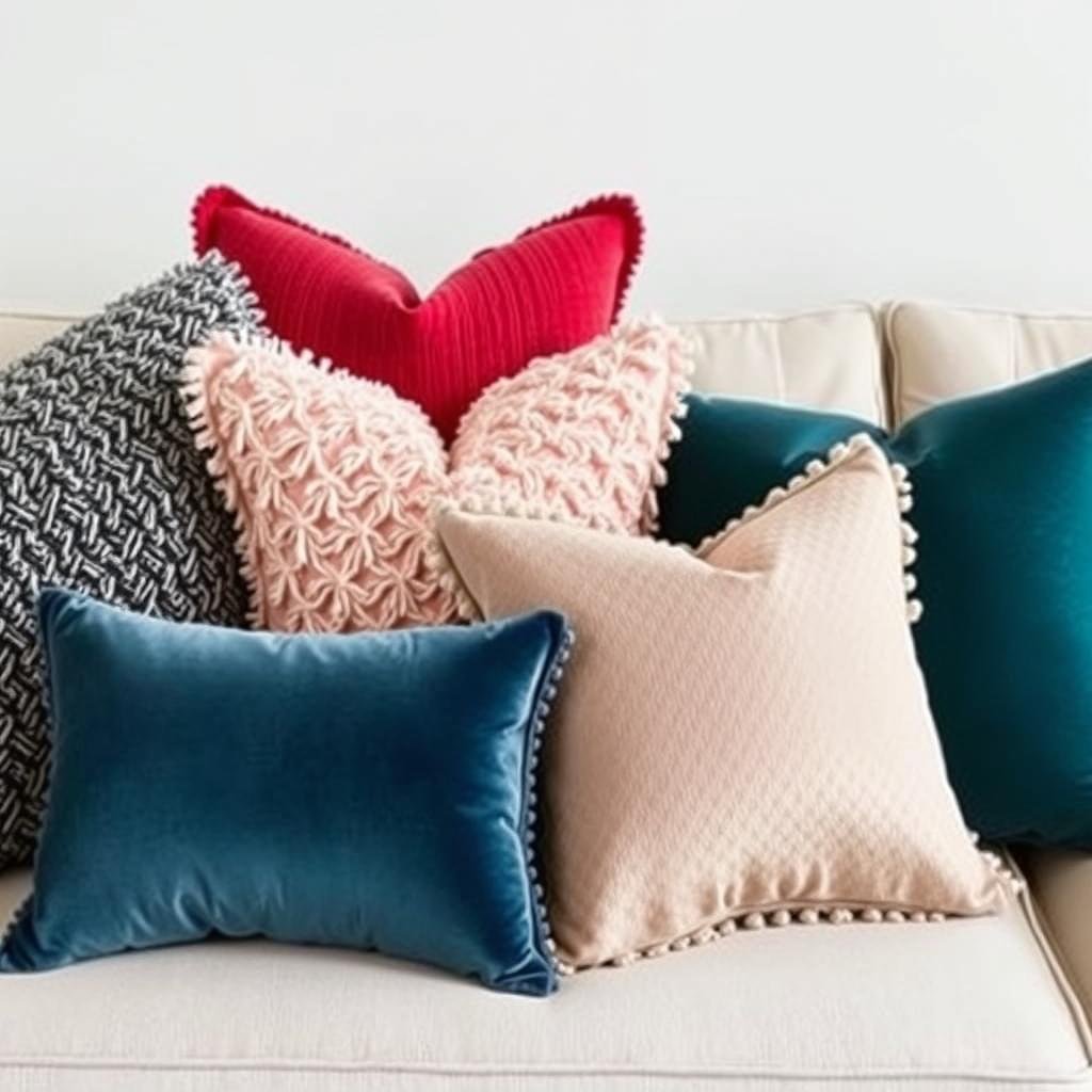 Decorative pillow set with various textures and complementary colors, stylish gift idea for women