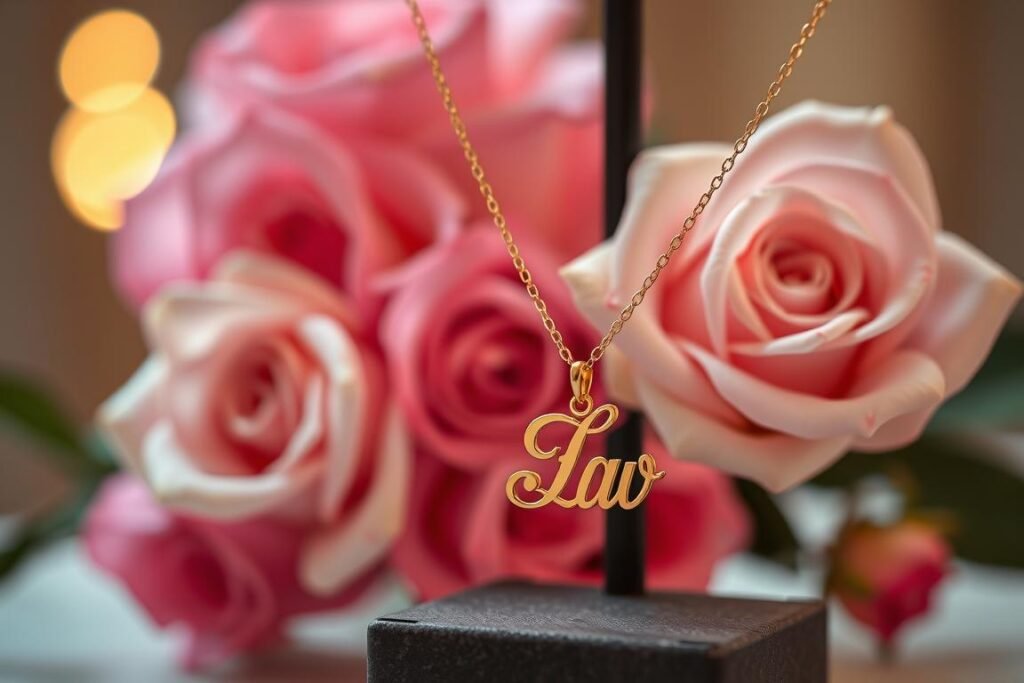 Delicate gold initial necklace on display - cute valentines gifts