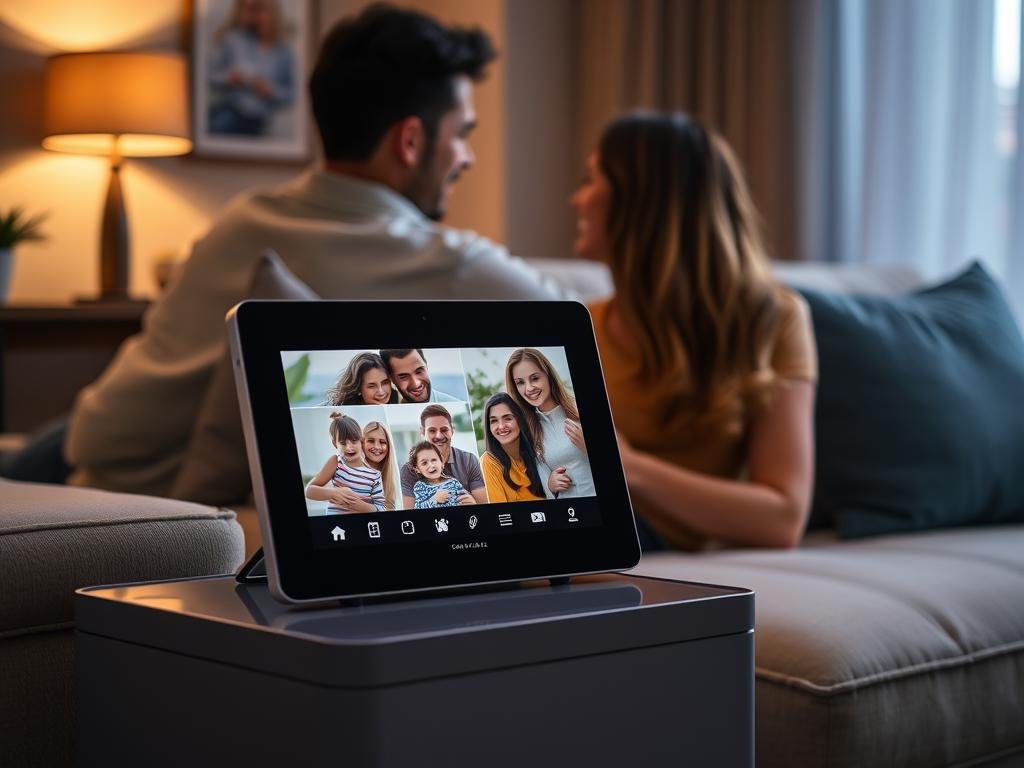 Digital photo frame displaying family memories for parents' anniversary