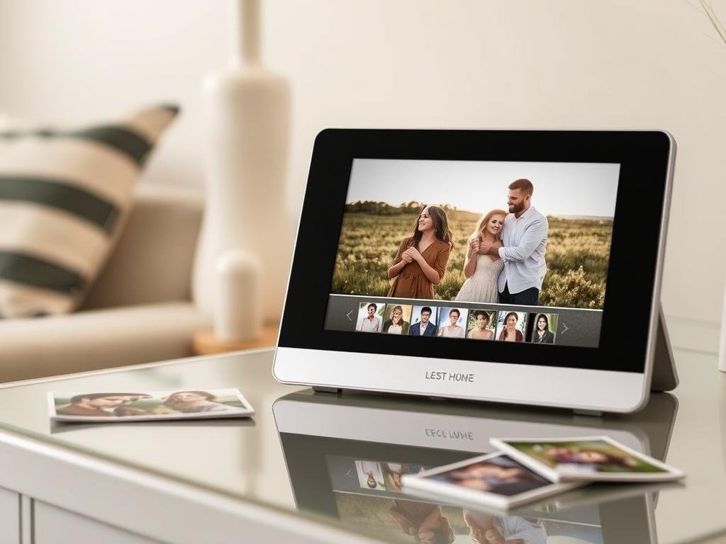 Digital photo frame displaying romantic couple photos