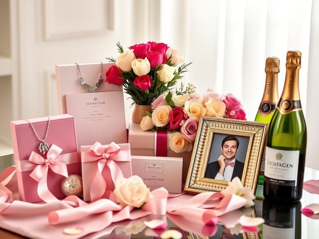 Elegant anniversary gifts for wives including jewelry, spa items, and personalized keepsakes