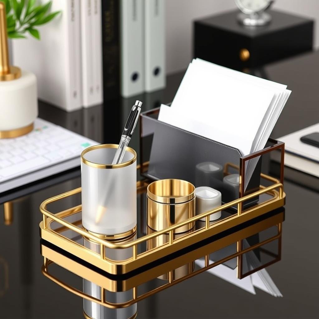 Elegant desk organizer set with gold accents, practical gift idea for women